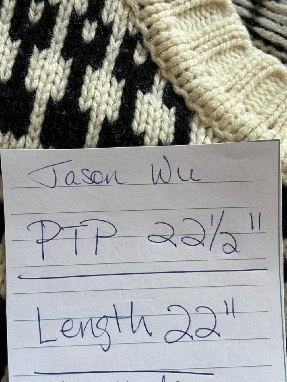JASON WU • $475 • 22.5” PTP • Intarsia Crewneck Sweater black white • Fall 2024 - Picture 9 of 10